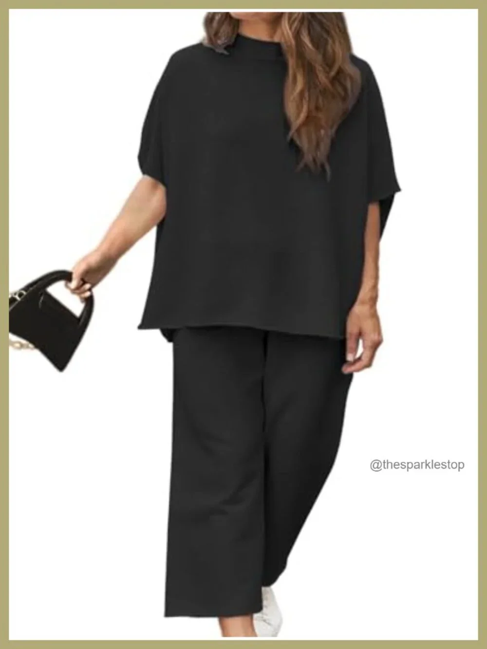 Plus Size 2 Piece Lounge Set Batwing Sleeve Top Wide Leg Pants Cotton Blend